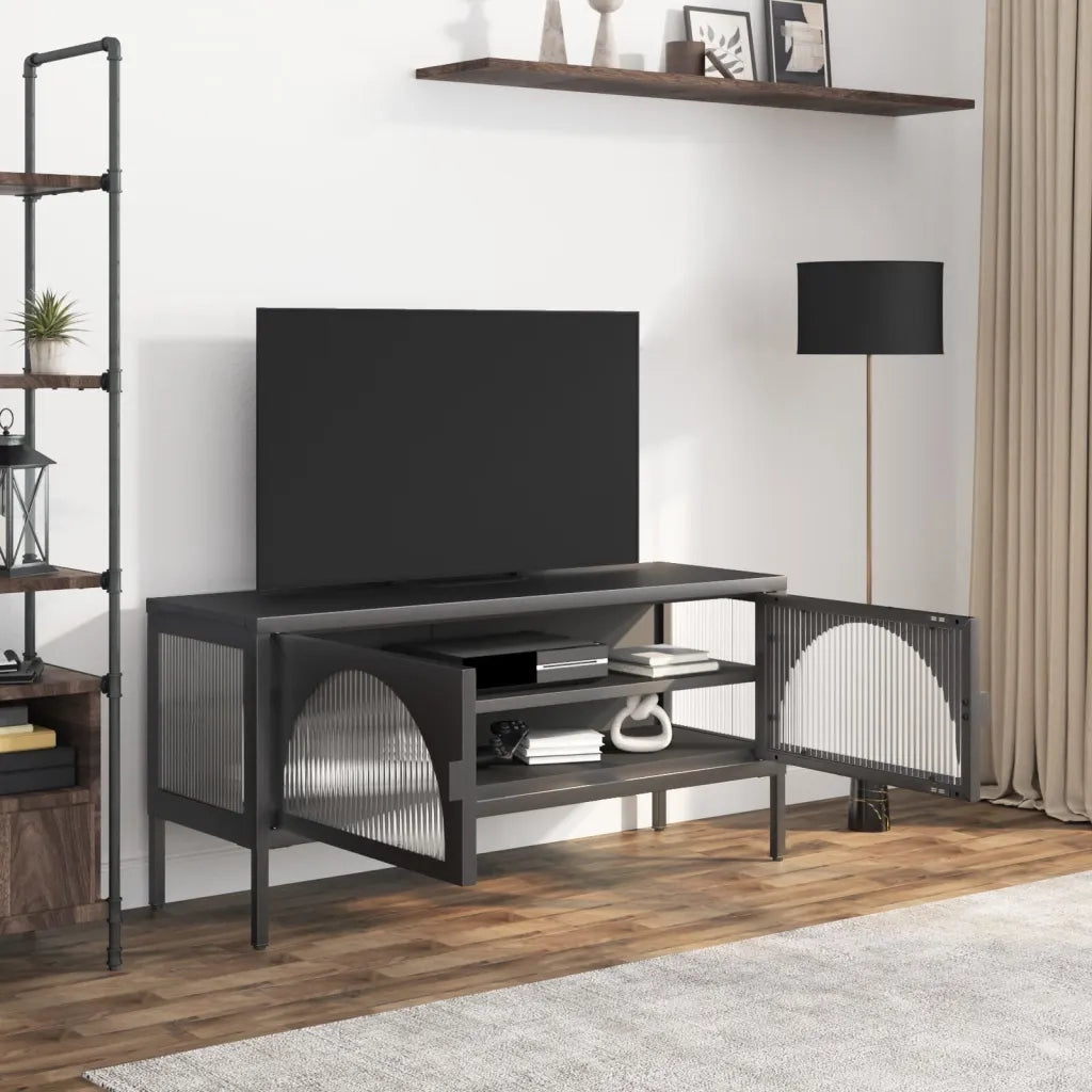 Mobile Porta TV-Mobile per TV-Credenza TV Nero 105x35x50 cm Vetro e Acciaio