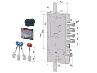 SERRATURA TRIPLICE APPLICARE PORTE BLINDATE D.M.+C.EUR.REV. INT.28 243- - (2431DCR0328S56) -  SECUREMME