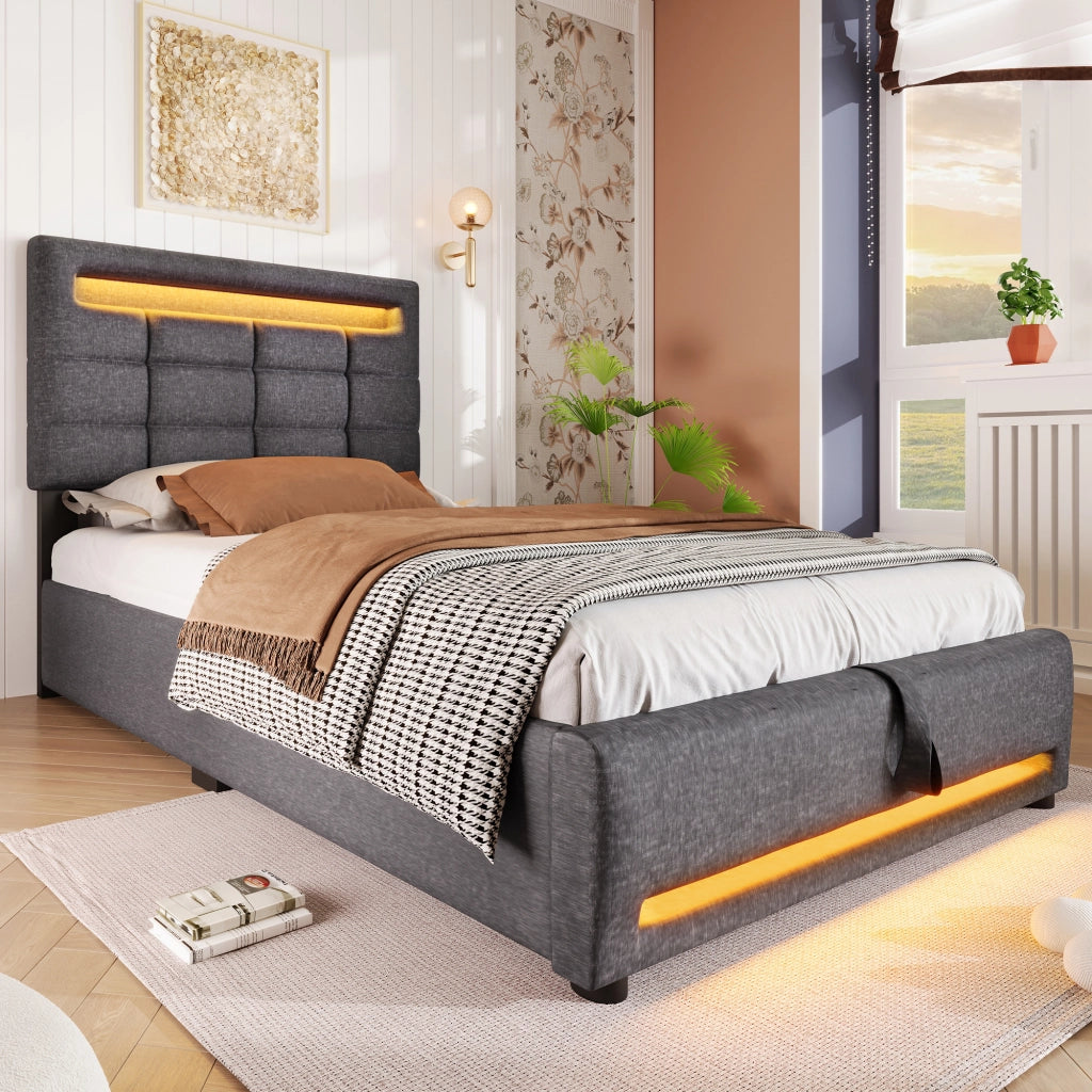 letto imbottito lino grigio 90 x 200 cm
