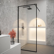 Doccia walk-in full frame 80 cm vetro cannettato profili neri | Rodi