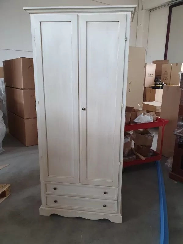 Armadio 2 porte 2 cassetti legno shabby bianco anticato 87x40x192 - Mobili 2G