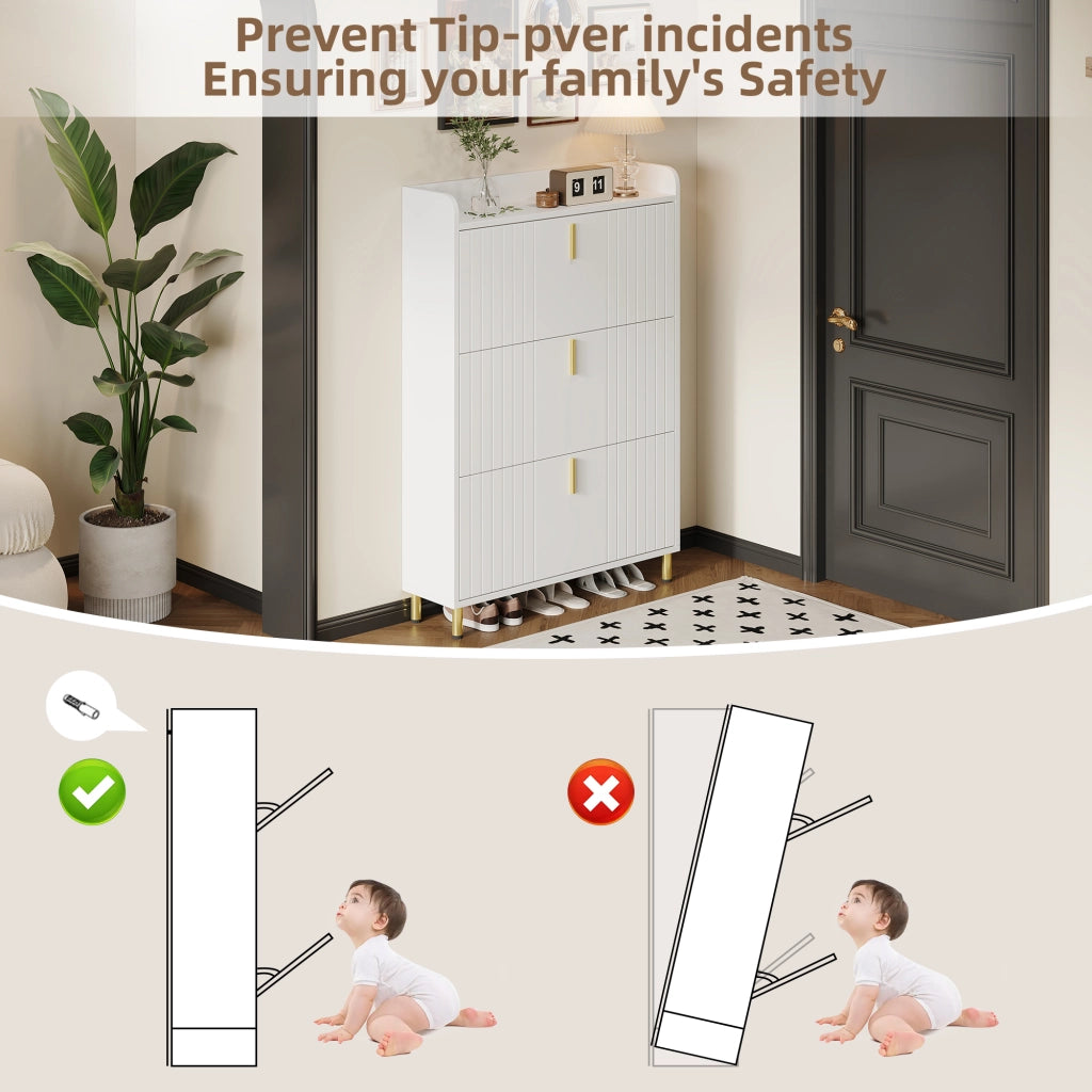 Scarpiera con 3 ante e ripiani regolabili - per ingresso - in MDF - 80×23×123.5 cm