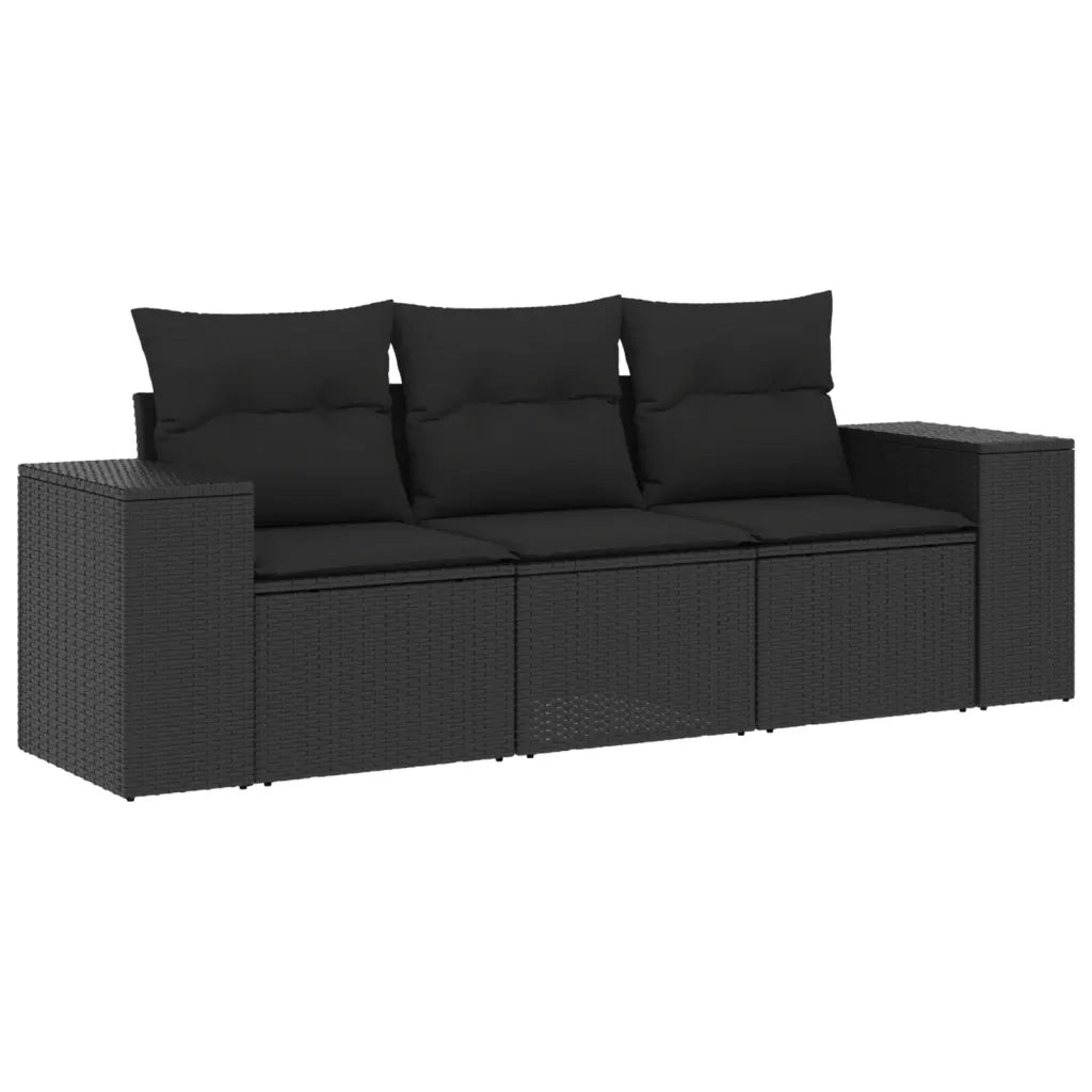 Salotto da Giardino-Set Divani da Giardino 3 pz con Cuscini in Polyrattan Nero 454202