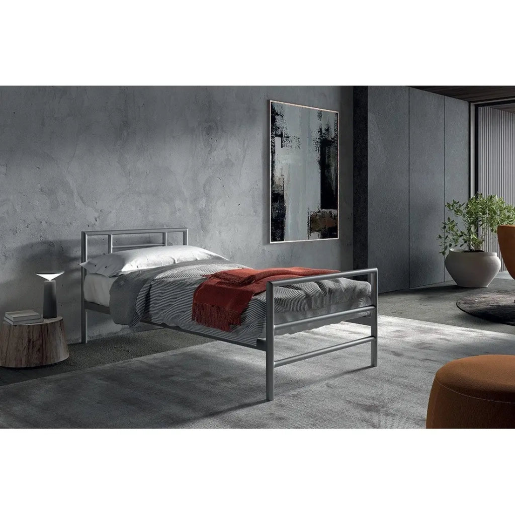 Letto ECHO - Letto singolo 90x200 cm grigio metallo con doghe incluse