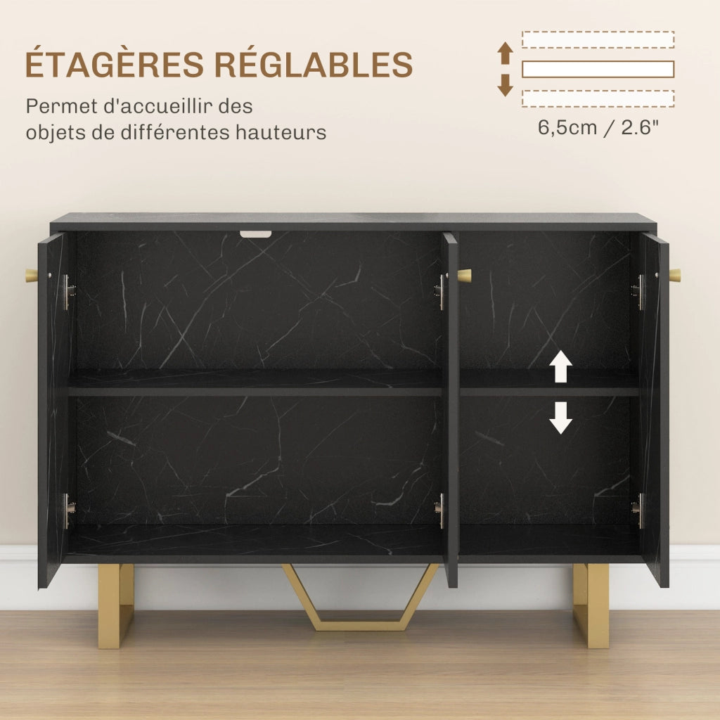 Buffet con 2 ante 3 porte e ripiano regolabile ¨C Zephmum ¨C Nero effetto marmo con gambe metallo