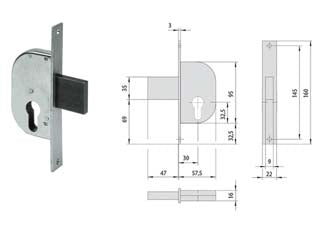 SERRATURA INFILARE PER CANCELLI SOLO CATENACCIO 42122- - mm.30 (42122300) - 2 pezzi CISA