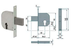 SERRATURA DA INFILARE PER CANCELLI CON CATENACCIO E SCROCCO 42012- - mm.50 (42012500) - 2 pezzi CISA
