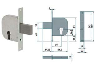 SERRATURA DA INFILARE PER CANCELLI CON CATENACCIO E SCROCCO 42012- - mm.50 (42012500) - 2 pezzi CISA