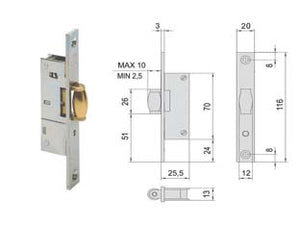SERRATURA DA INFILARE PER MONTANTI SOLO RULLO 44238- - mm.15 (44238150) - 1 pezzi CISA