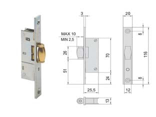 SERRATURA DA INFILARE PER MONTANTI SOLO RULLO 44238- - mm.15 (44238150) - 1 pezzi CISA
