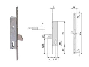 SERRATURA INFILARE PER MONTANTI SOLO CATENACCIO 46210- - mm.25 (46210250) - 1 pezzi CISA