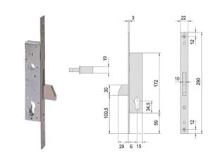 SERRATURA INFILARE PER MONTANTI SOLO CATENACCIO 46210- - mm.35 (46210350) - 1 pezzi CISA