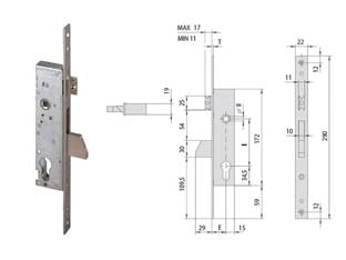 SERRATURA INFILARE PER MONTANTI CON CATENACCIO E SCROCCO 46215- - mm.30 (46215300) - 1 pezzi CISA