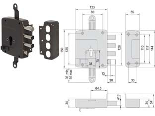 SERRATURA TRIPLICE APPLICARE CATENACCIO E SCROCCO CIL. EUROPEO 56167- - mm.64 SX (156167602) - 1 pezzi CISA