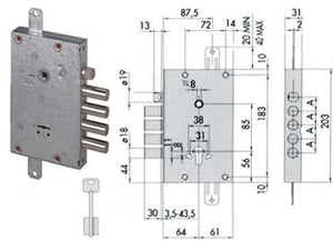 SERRATURA TRIPLICE APPLICARE CON SCR. CH. CANTIERE DOPPIA MAPPA 57516- - mm.64 (157516480) conf. ind. - 1 pezzi CISA