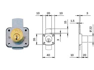 SERRATURA DA APPLICARE PER CASSETTO E ANTINA VERTICALE 106214- - (106214) - 1 pezzi ISEO