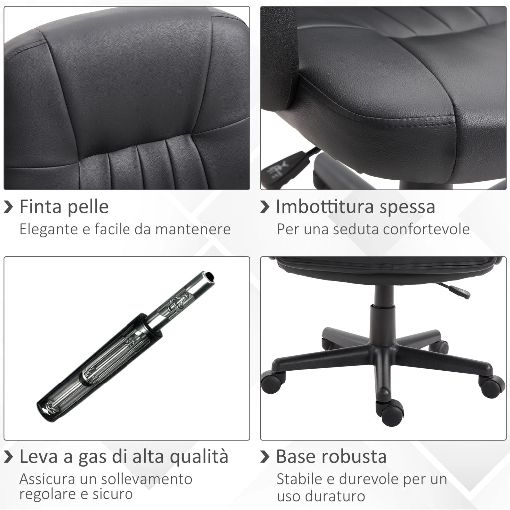 Poltrona da Ufficio Ergonomica Girevole ¨C Xylo ¨C Similpelle Nero Altezza Regolabile 60x60x94-103cm