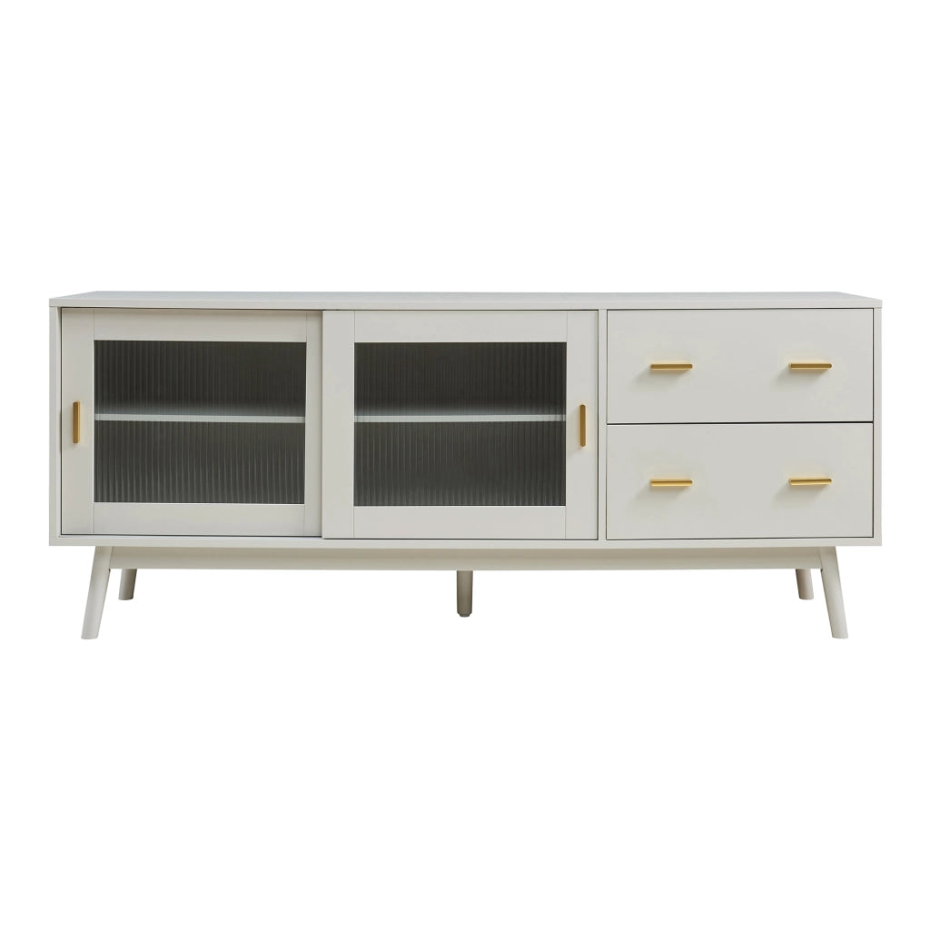 Mobile Porta TV Susa con Cassetti e Ante Scorrevoli in Vetro Scanalato 160x40x65 cm Beige [en.casa]