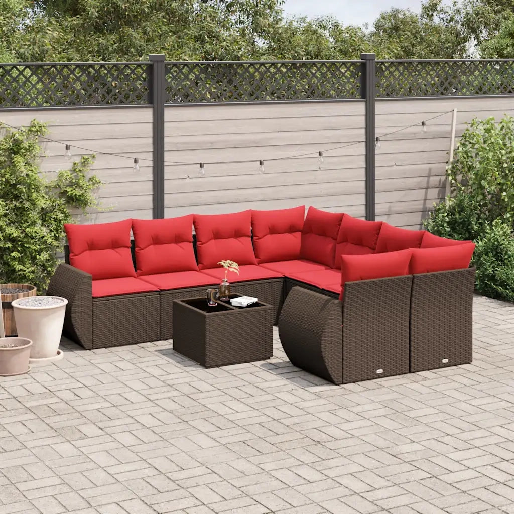 Set Divani da Giardino 9 pz con Cuscini Marrone in Polyrattan 3221163