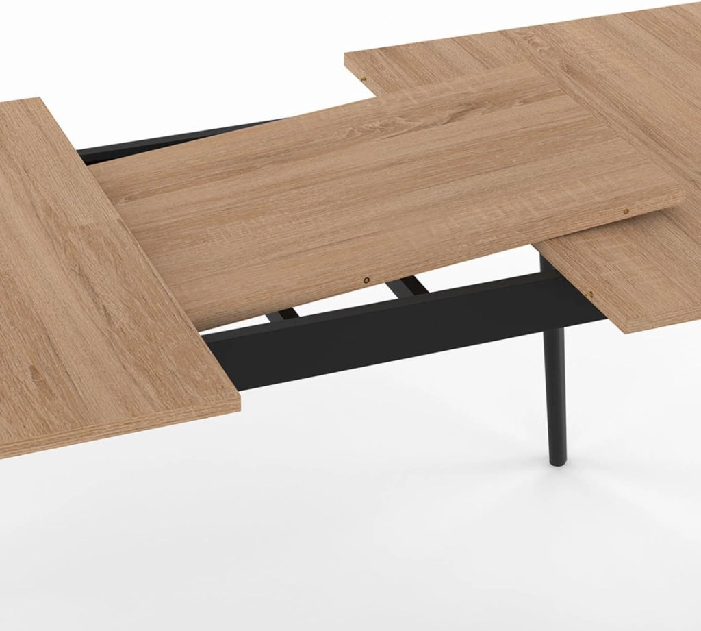 INGA Tavolo rettangolare allungabile scandinavo 4-8 persone piano in legno gambe nere 110-150 cm