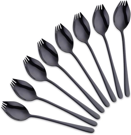 Set da tavola da 8 pezzi con forchetta, coltello e cucchiaio per buffet, servizio per zuppe esterno da campeggio in acciaio inossidabile (nero)