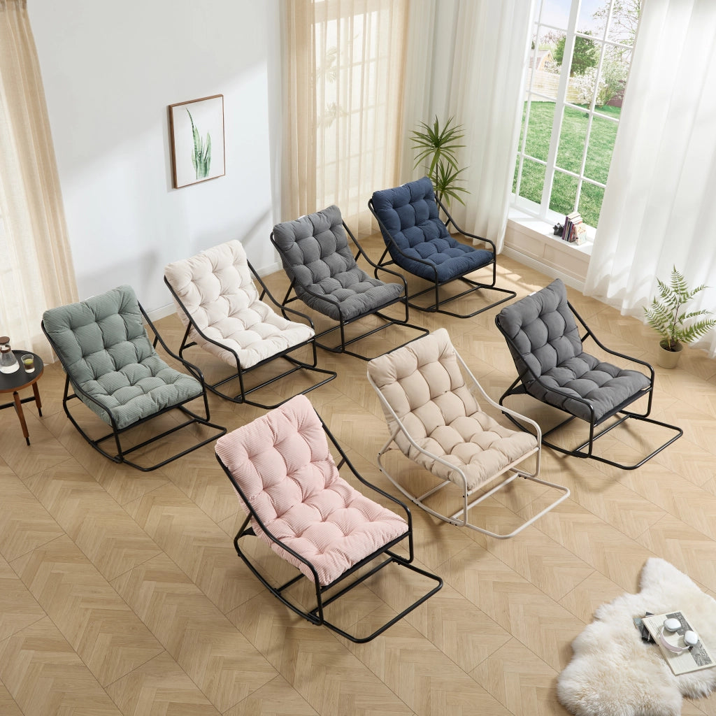 POLTRONA a dondolo 75x116x82 cm in acciaio Beige con cuscino