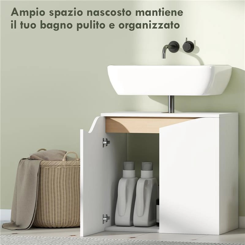 MOBILE SOTTOLAVABO CON 2 ANTE AMMORTIZZATE PER LAVABO SENZA PIEDISTALLO, 60X35X57.9 CM, BIANCO