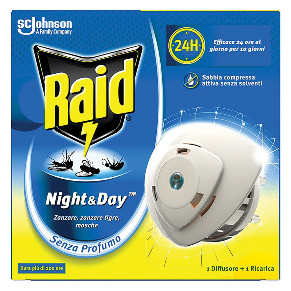 ANTIZANZARE ELETTRICO AD EMANAZIONE 'NOTTE/GIORNO' con 1 ricarica liquida  - RAID