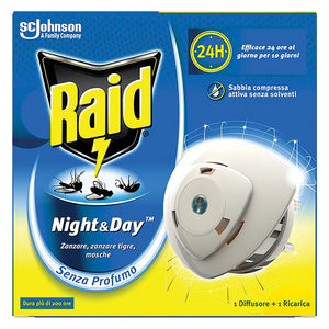ANTIZANZARE ELETTRICO AD EMANAZIONE 'NOTTE/GIORNO' con 1 ricarica liquida  - RAID
