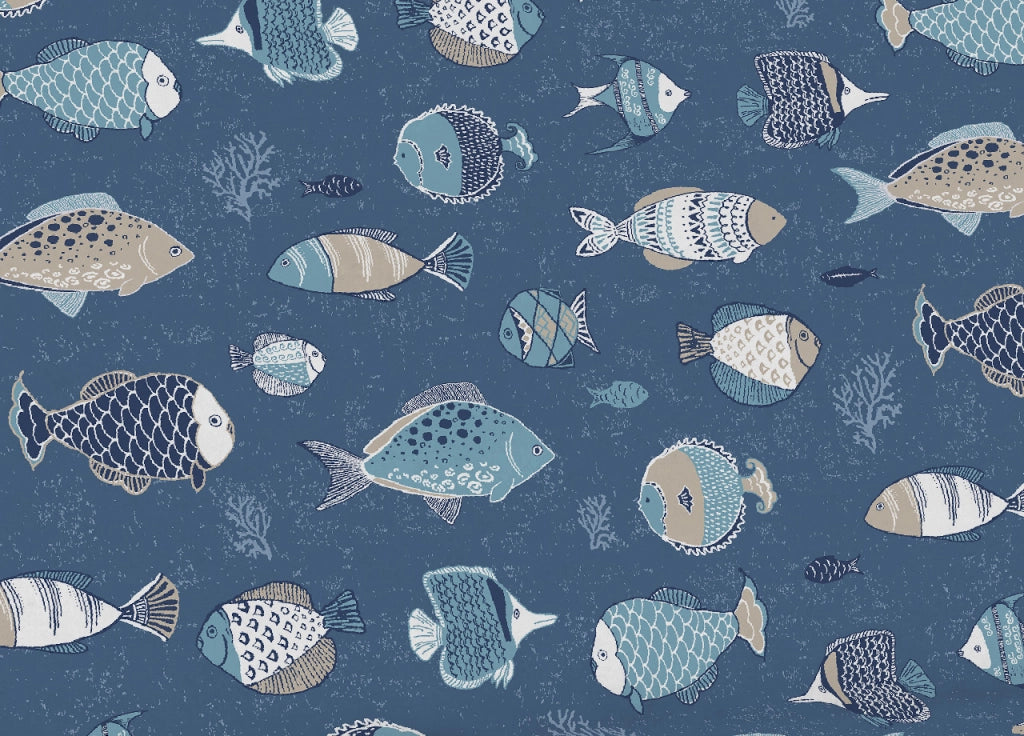 Telo Arredo Multiuso Linea Pensieri Delicati In 100% Cotone Disegno Oceano - Matrimoniale - Blu