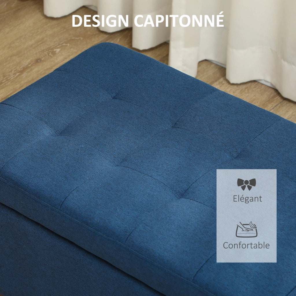 Bancale contenitore imbottito con schienale ¨C zephmum ¨C blu, tessuto, legno, 125x49x41,5 cm