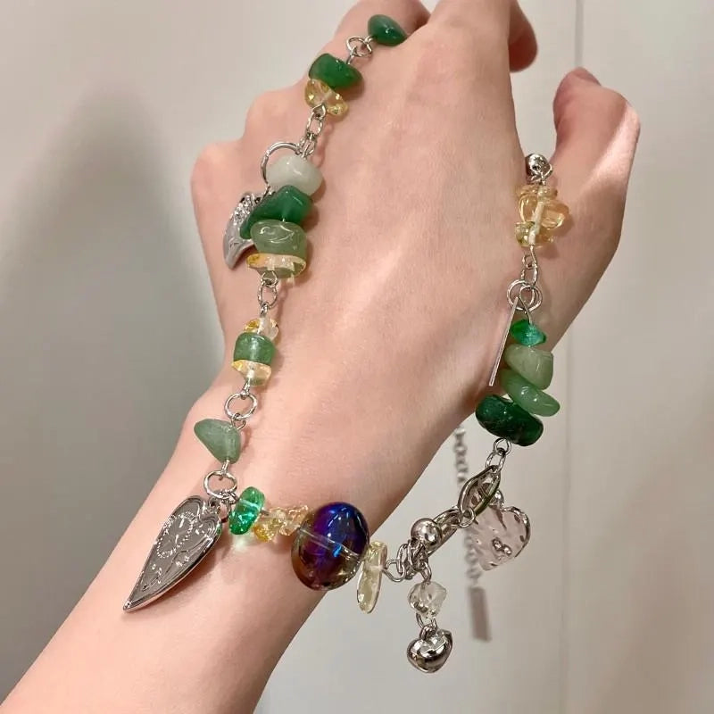 Collana fatta a mano con ciottoli verdi e cristalli, regalo di Natale per donna