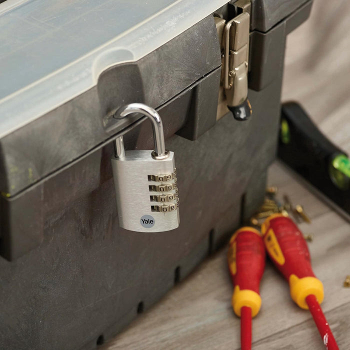 Yale LUCCHETTO DI SICUREZZA CON COMBINAZIONE mm. 28  Corpo alluminio - Arco acciaio  Col. Argento