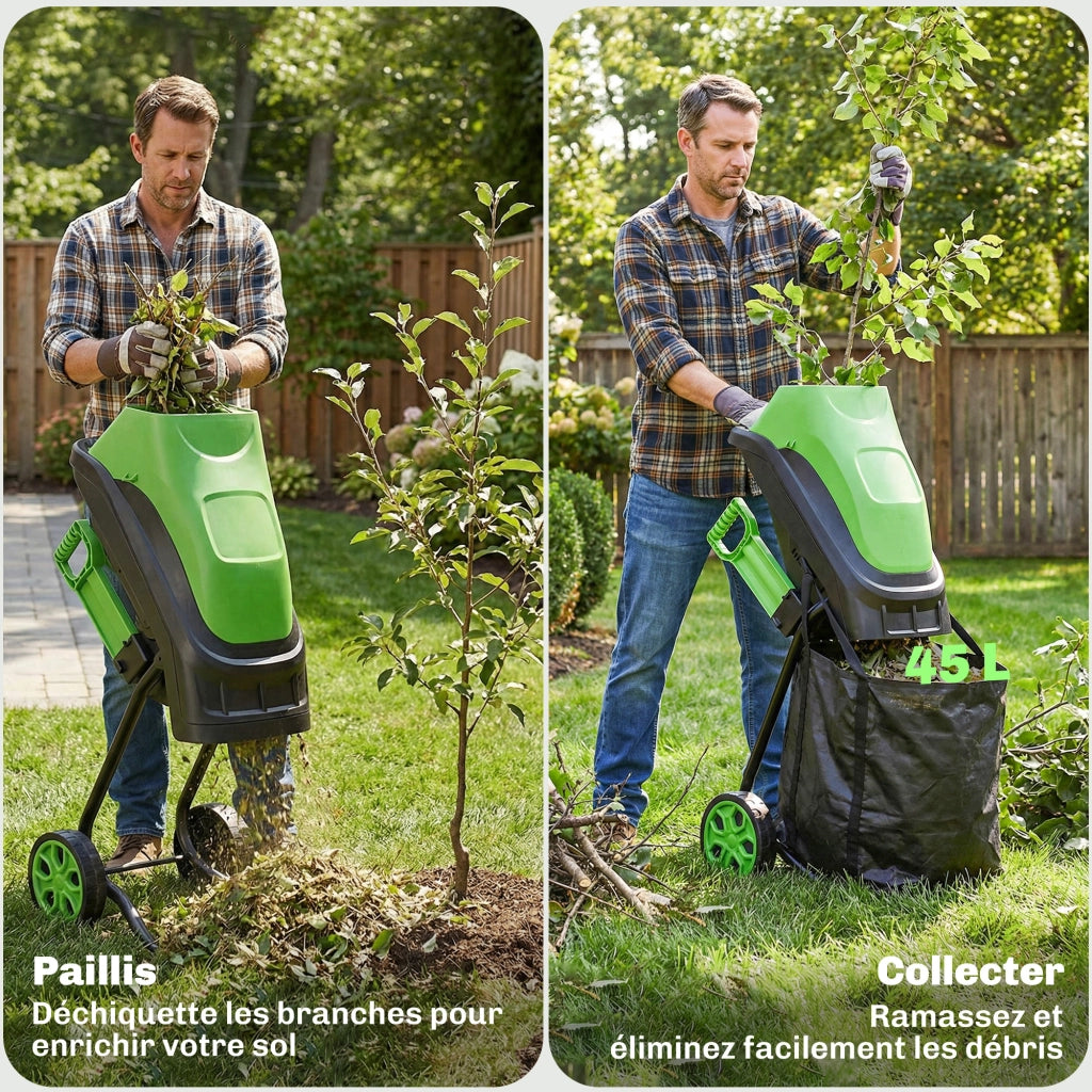 Tritavagliatore Elettrico 2500W con Sacco Raccolta 45L ¨C Zephmum ¨C Verde 44x34x96cm