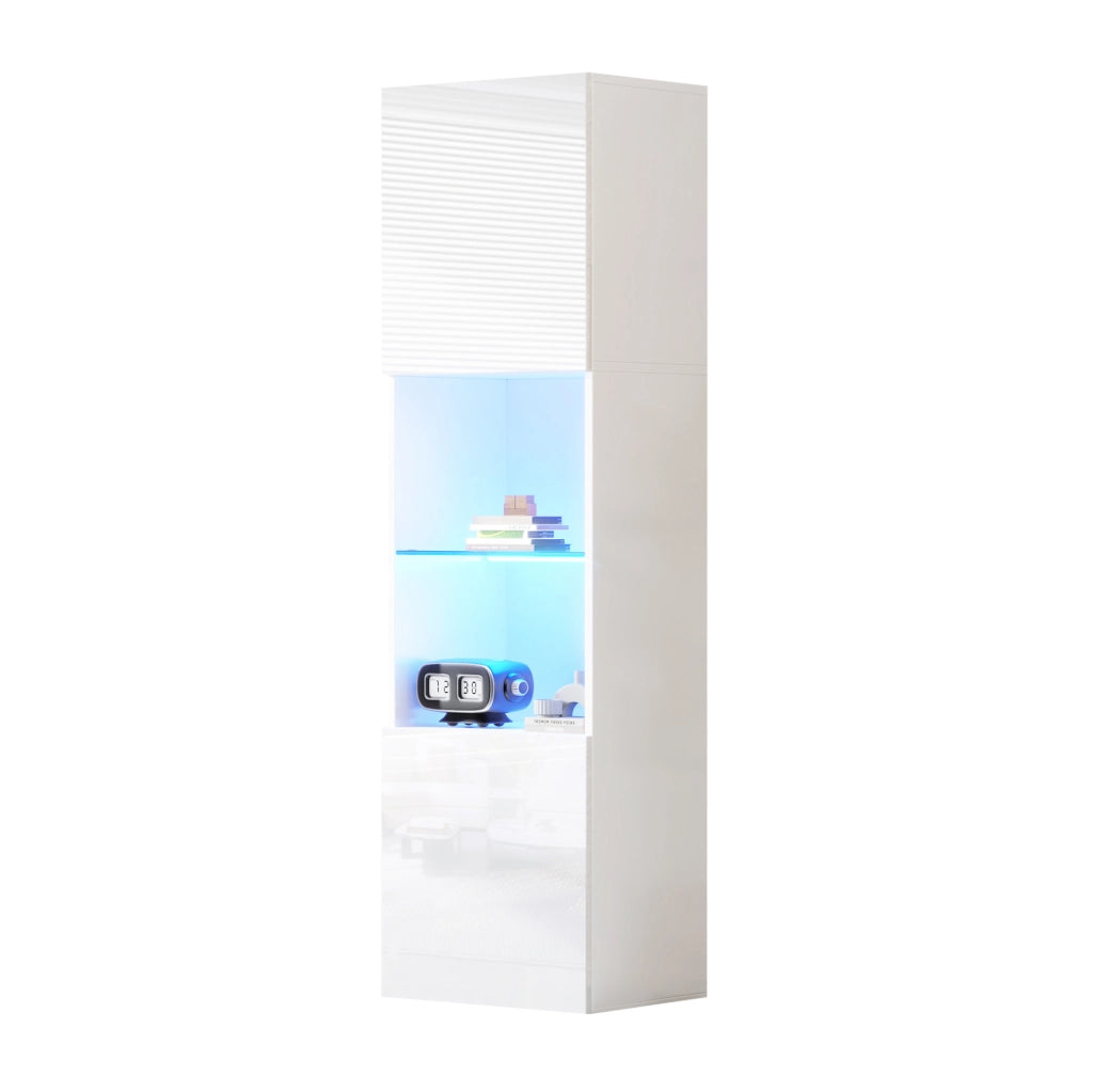 Vetrina 45x35x160 cm con illuminazione LED e 1 ripiano in vetro; truciolato bianco