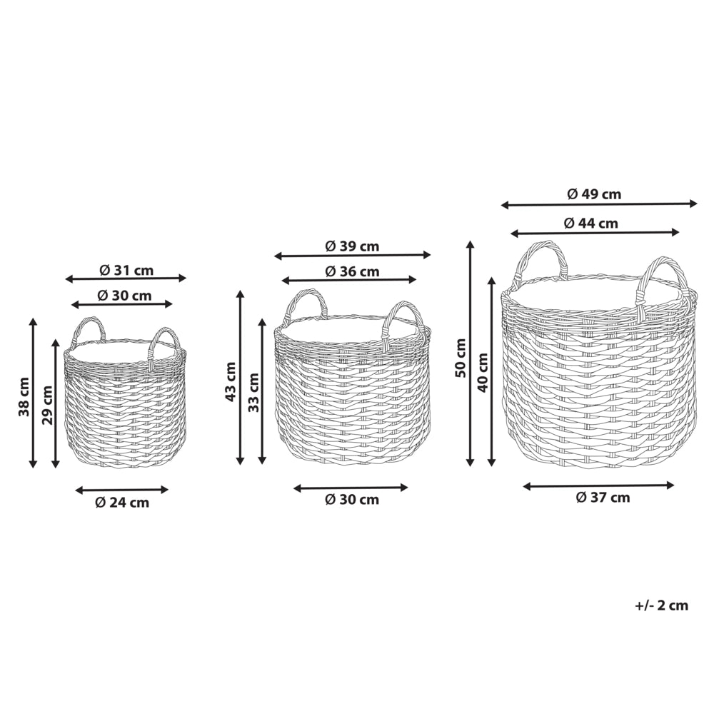 Set di 3 cesti per piante da esterno fioriere rivestite in rattan sintetico grigio e bianco
