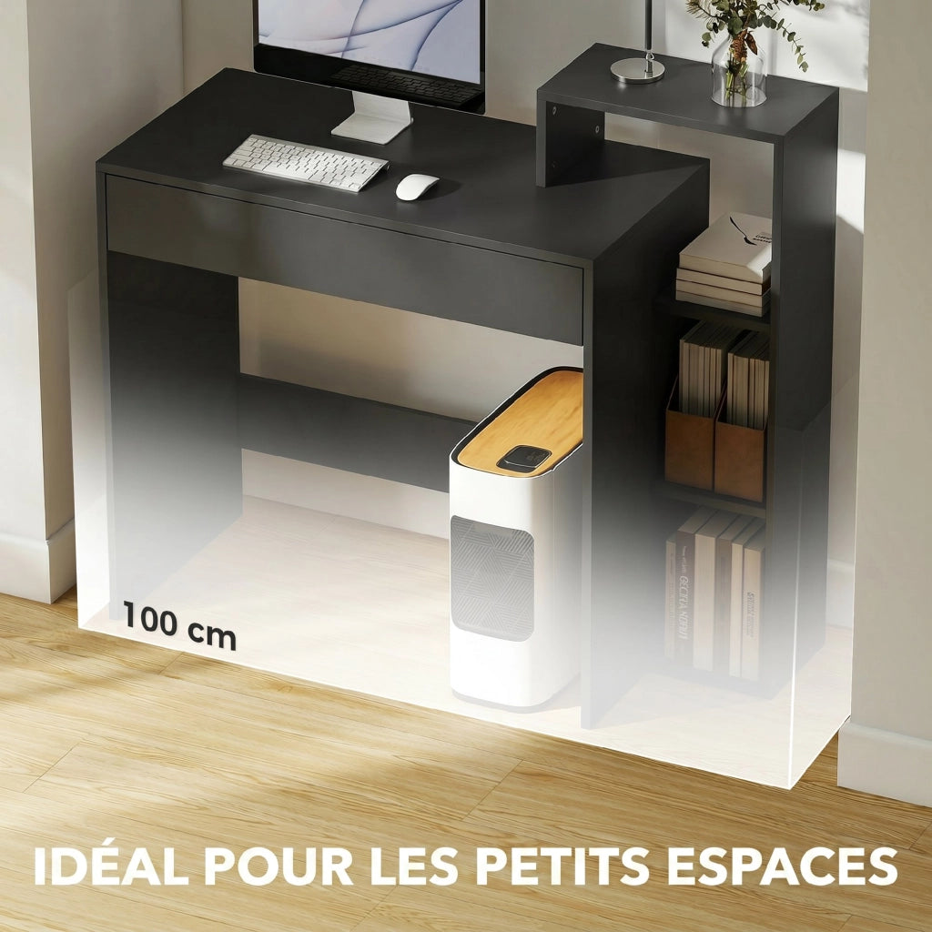 Scrivania con cassetto e scaffali ¨C Zephmum ¨C Nero 100x40x90 cm