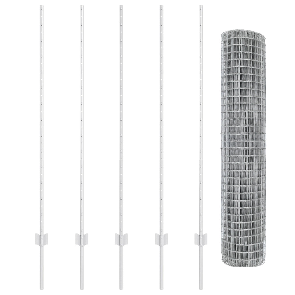 Recinzione Euro con 10 pali Silver 1,4x10 m Acciaio