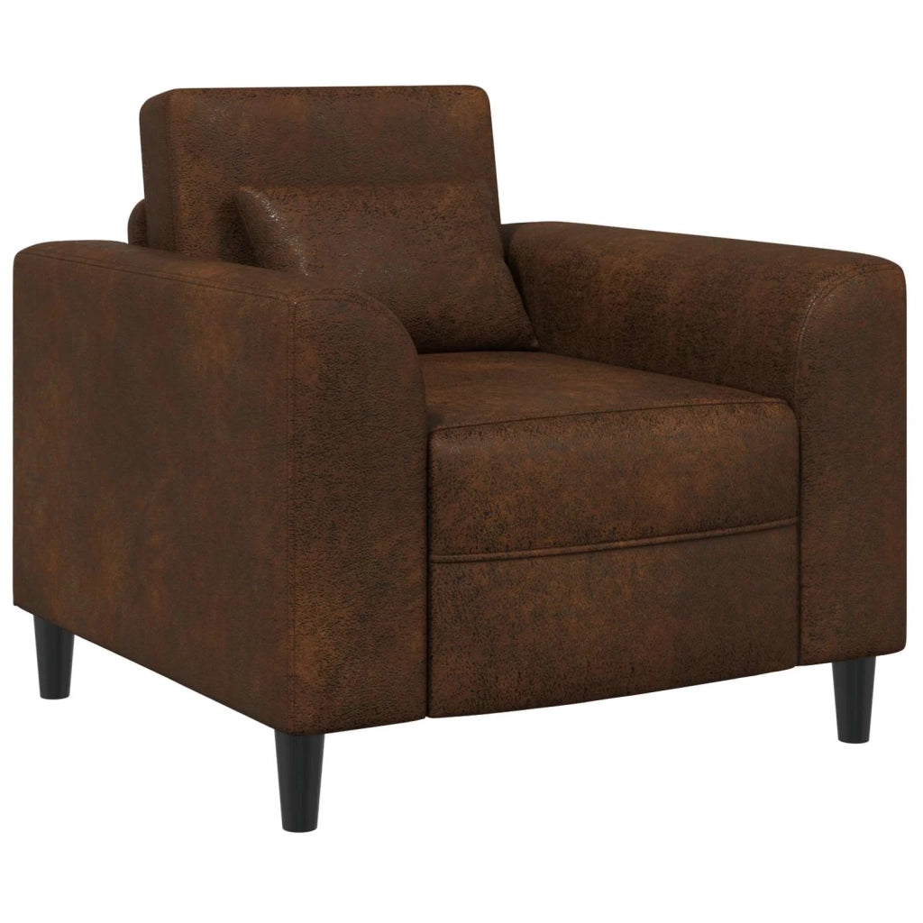 Poltrona-Divano Sedia-Poltroncina Marrone Pelle Scamosciata Sintetica