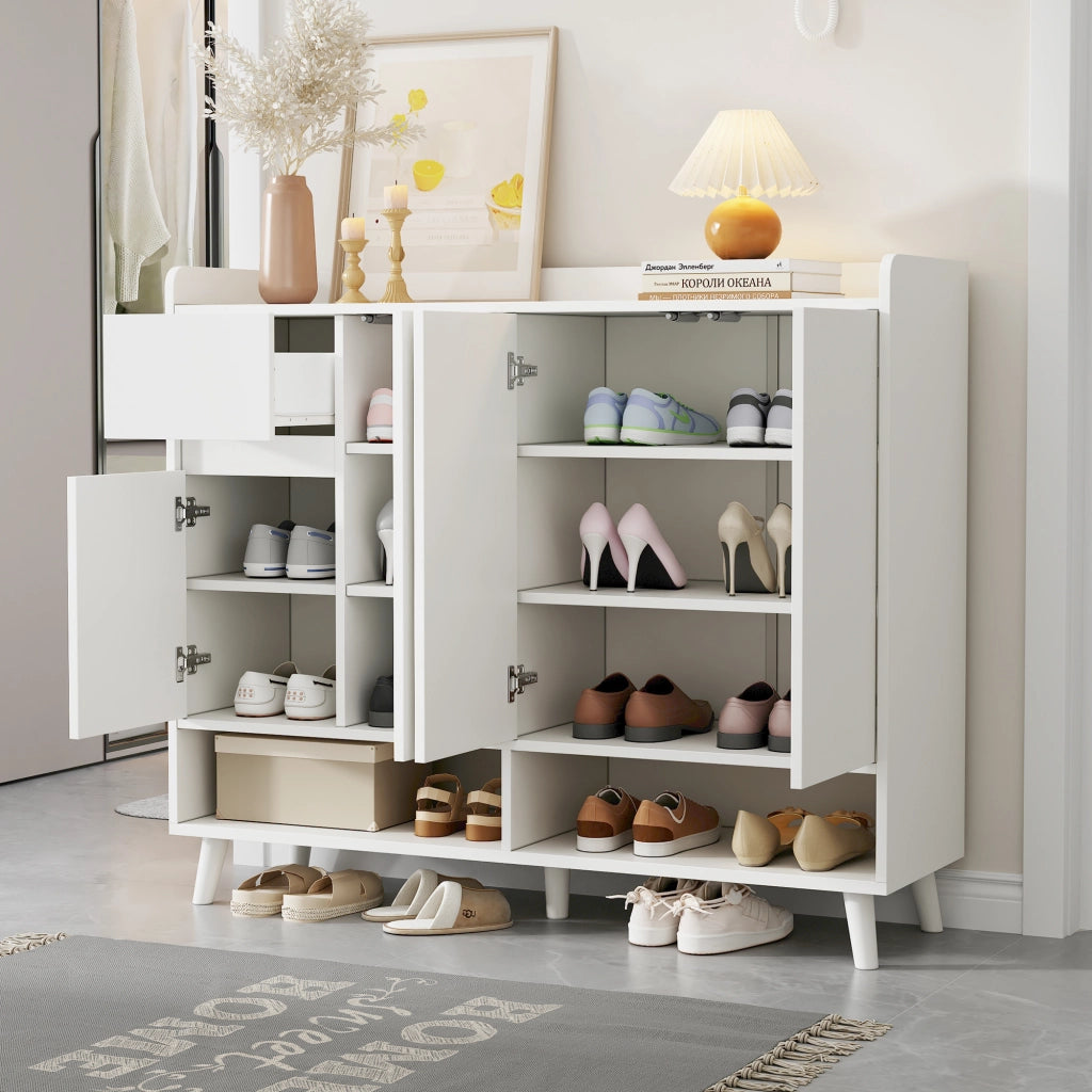 Credenza moderna bianca con 4 ante e 1 cassetto, ripiano regolabile, 120x35x99 cm