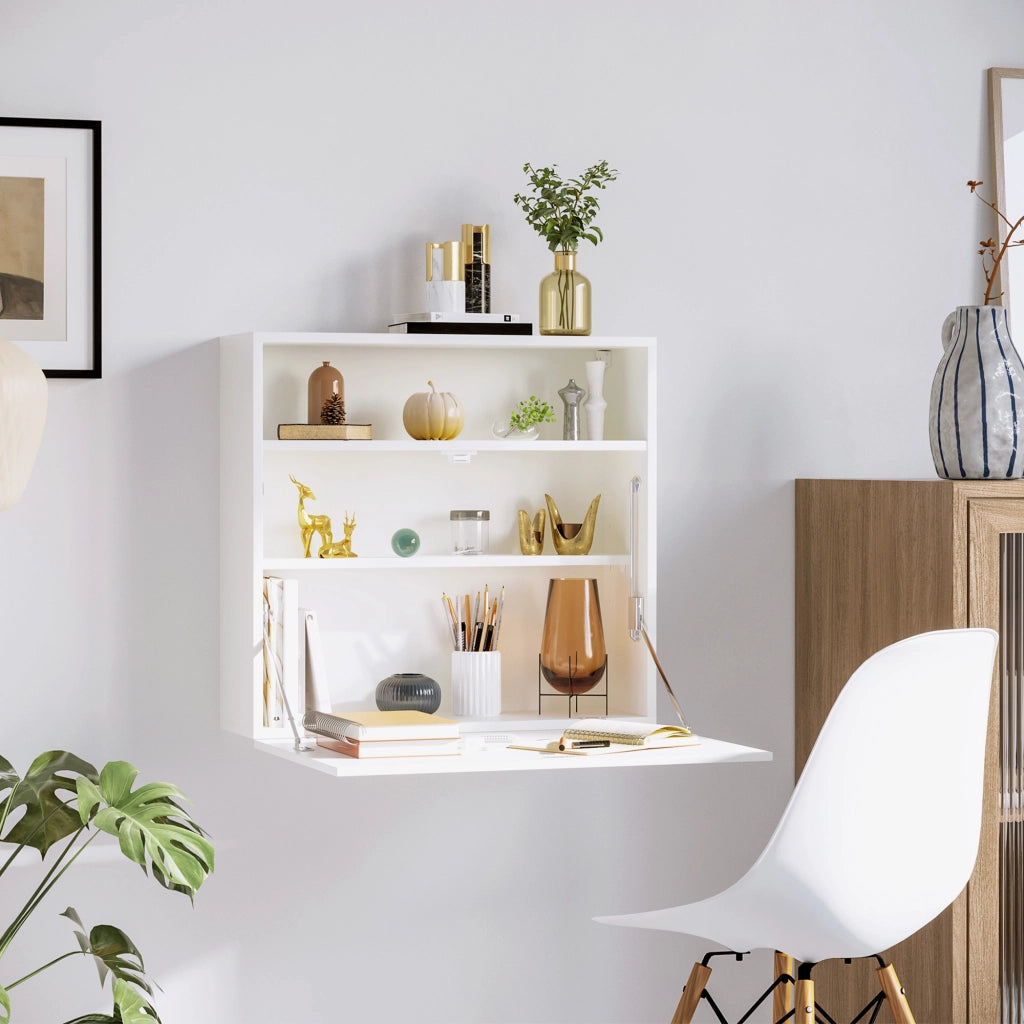 Scrivania a muro pieghevole con ripiani ¨C zephmum ¨C 64x20x60 cm bianco