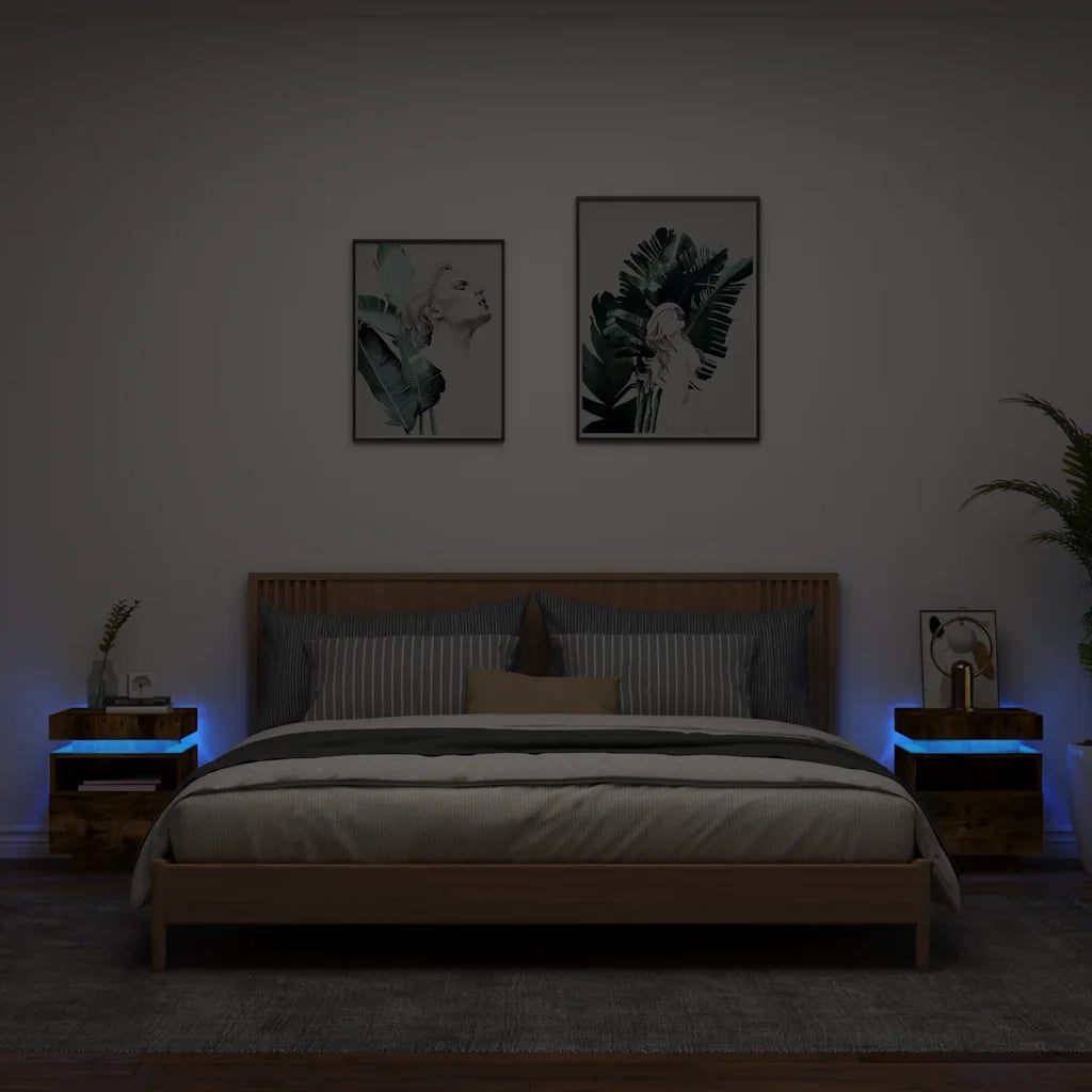 Comodini con Luci LED 2pz Rovere Fumo 40x39x48,5 cm 836793
