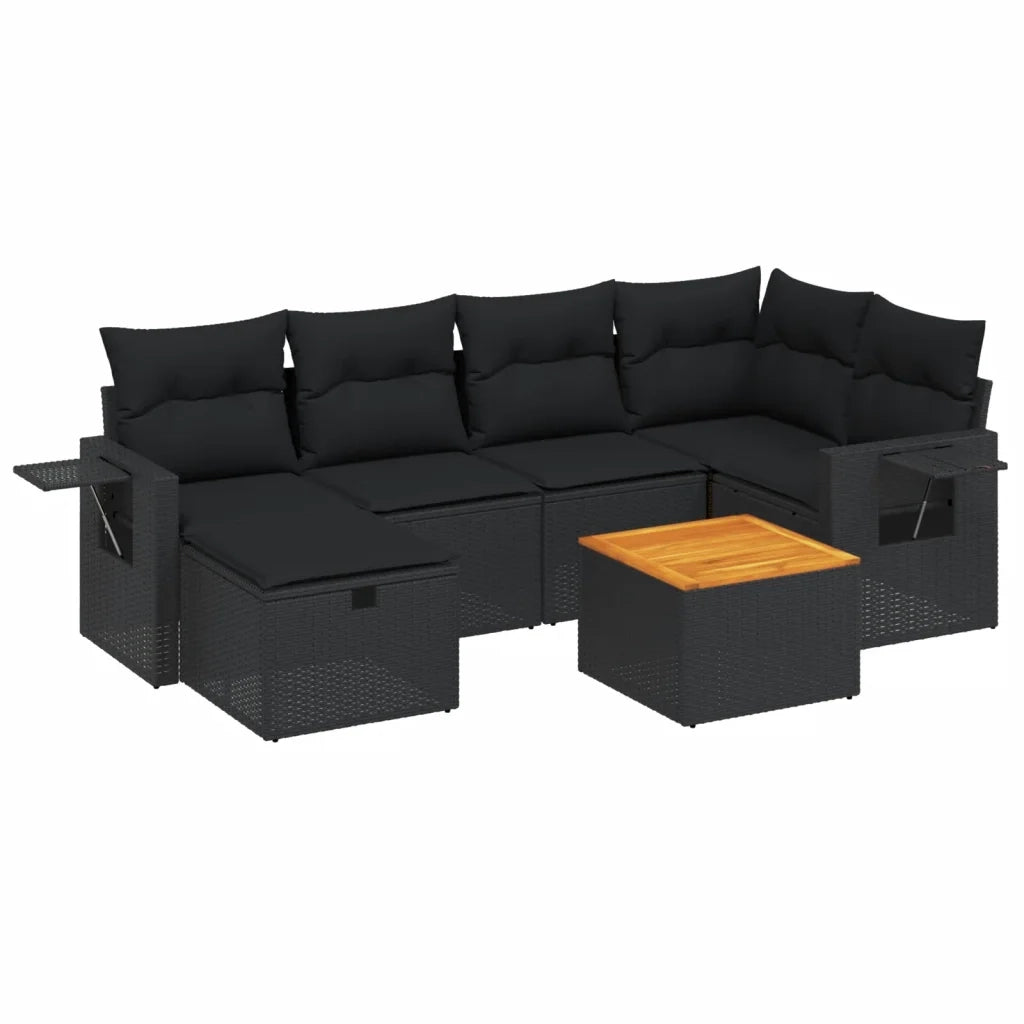 Set Divani da Giardino con Cuscini 7pz Nero Polyrattan