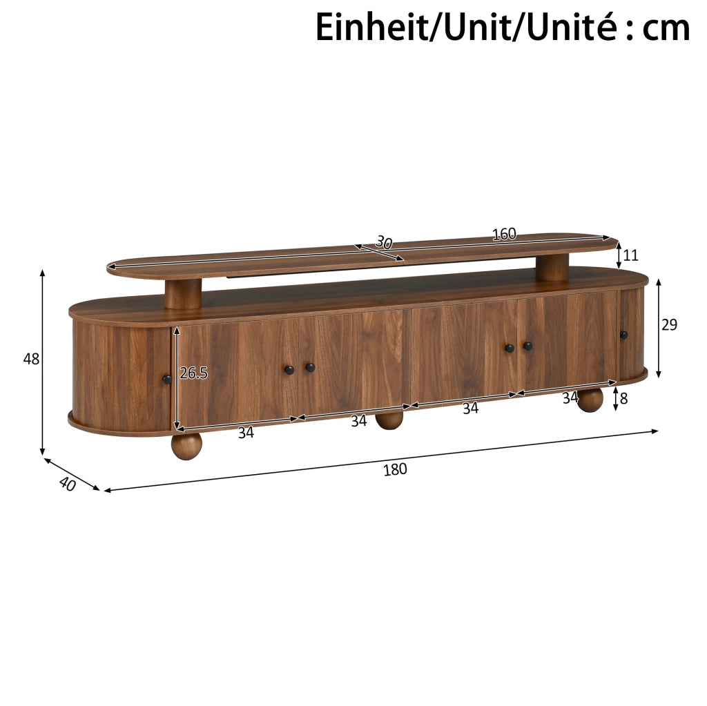 Mobile TV 180x40x48 cm con LED integrato; ante scorrevoli in MDF noce