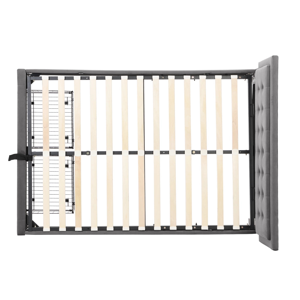 Letti contenitori 140x200 cm con contenitore; testiera regolabile; velluto grigio