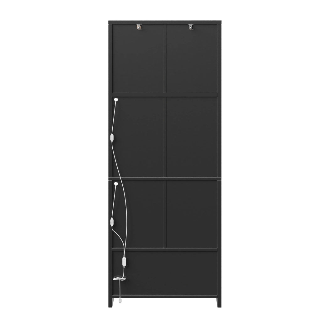 Credenza alta 70x38.3x180 cm con LED RGB; ante in vetro ondulato; ripiani regolabili; nera