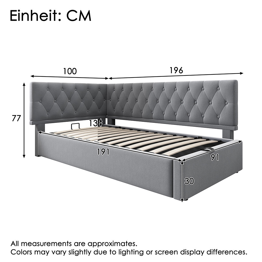 Daybed-Xylo-90x190 cm-idraulico, doghe, velluto grigio