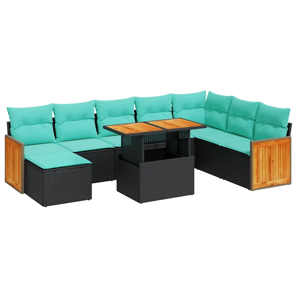 Set Divani da Giardino 11 pz con Cuscini Polyrattan Acacia Nero