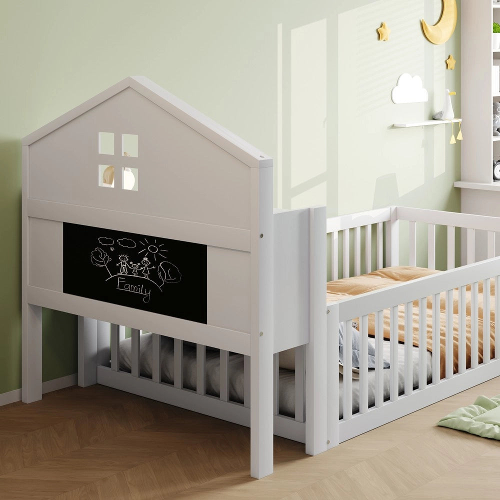Letto Singolo per Bambini con Rete a Doghe e Contenitore ¨C MINIMAL ¨C Massello Bianco 90x200