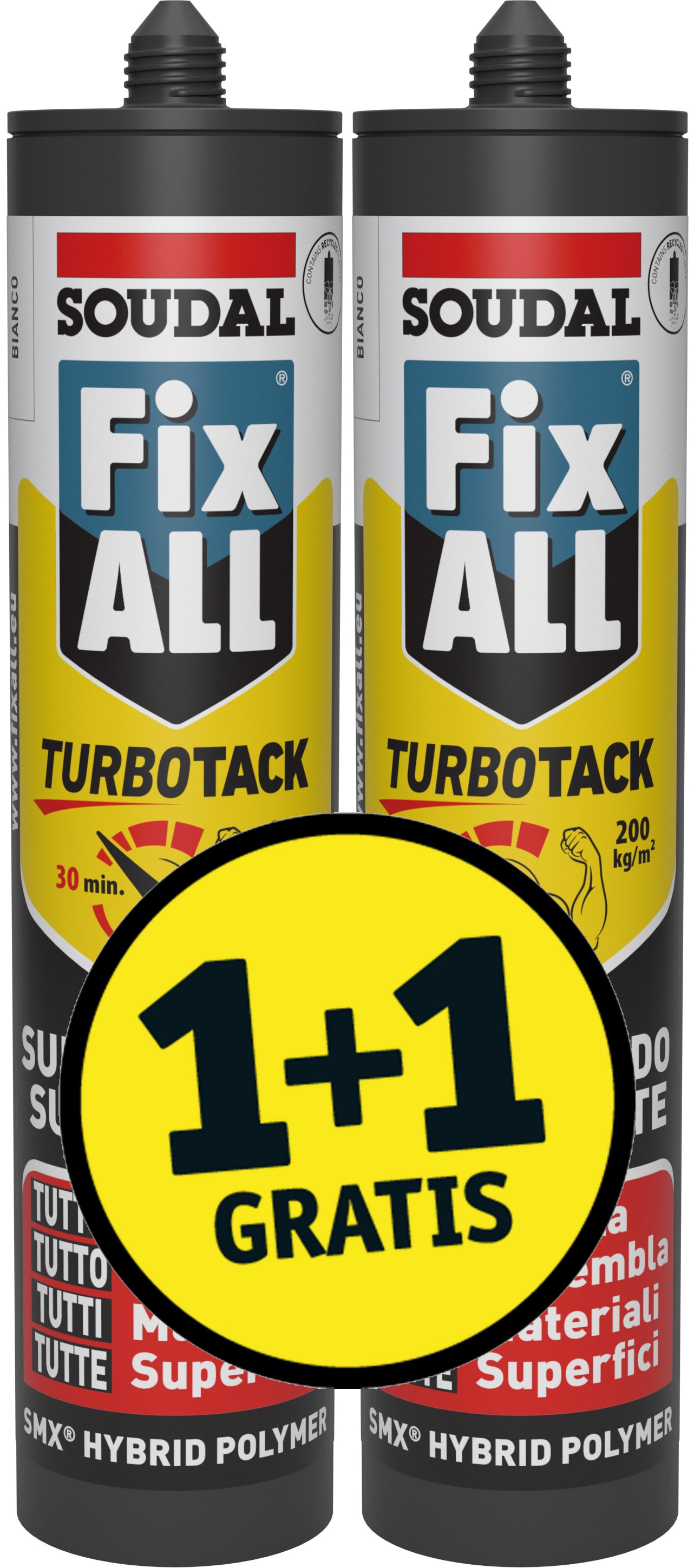 Soudal ADESIVO DI MONTAGGIO ''FIXALL TURBOTACK 1+1 OMAGGIO '' ml. 290 -Bianco 6.00 pz